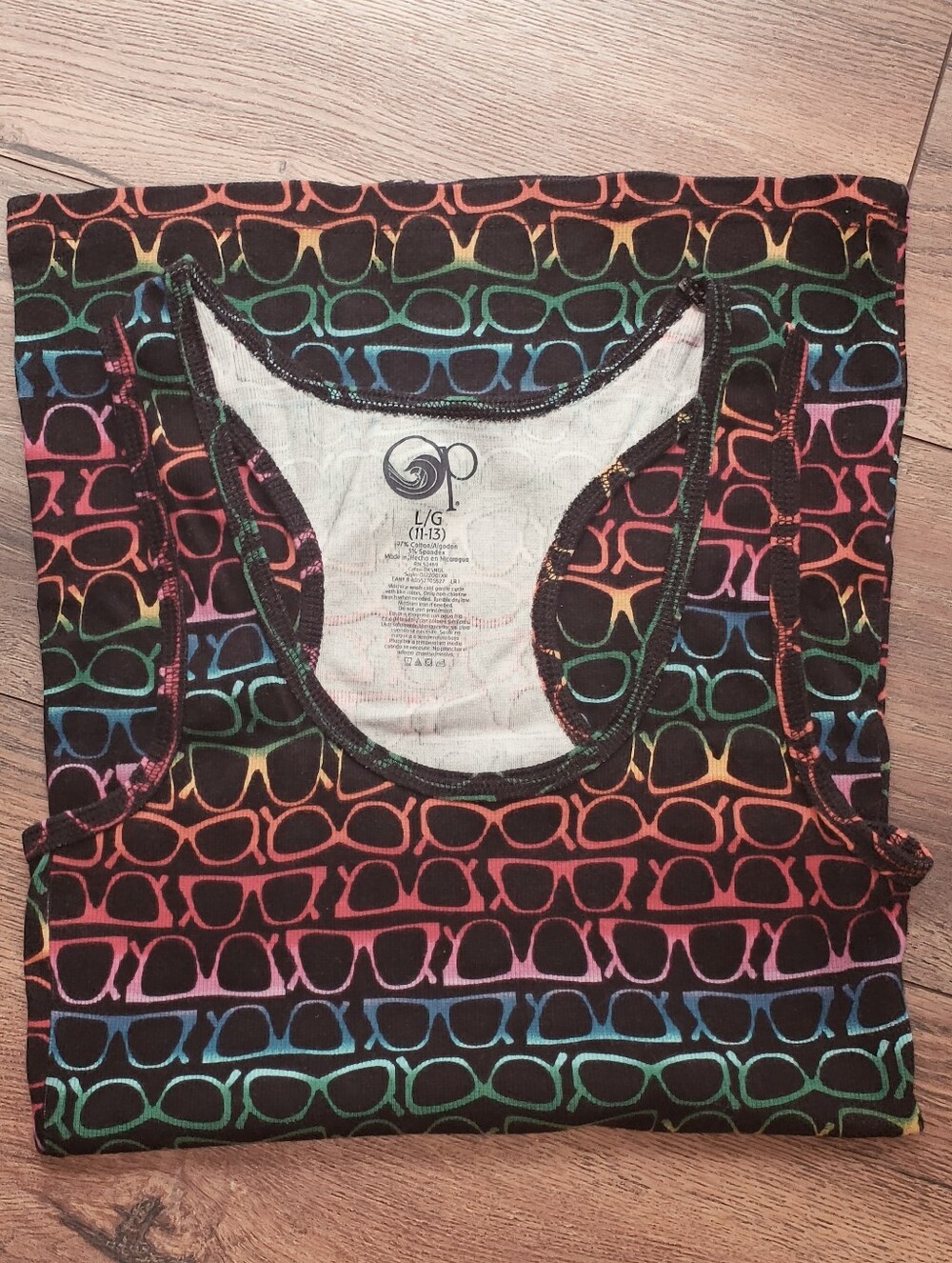 OP Rainbow Sunglasses Pattern Black Racerback Tank Top